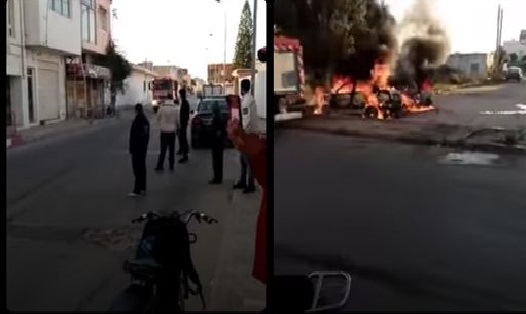 تونس/ ملثمان يحرقان سيارتين تابعتين للحرس الوطني