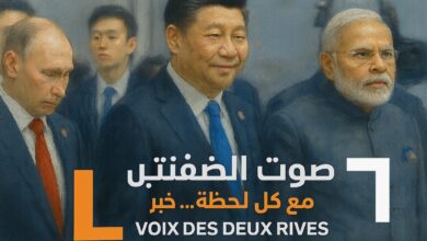 ناريندرا مودي وشي جينبينغ يتصافحان تحت أنظار فلاديمير بوتين خلال قمة منظمة شنغهاي للتعاون في تيانجين