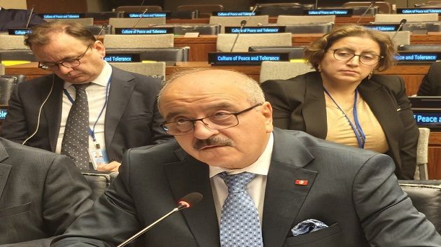 وزير الخارجية التونسي محمد علي النفطي خلال كلمته في نيويورك مطالبا بوقف إطلاق النار وضمان وصول المساعدات الإنسانية إلى غزة