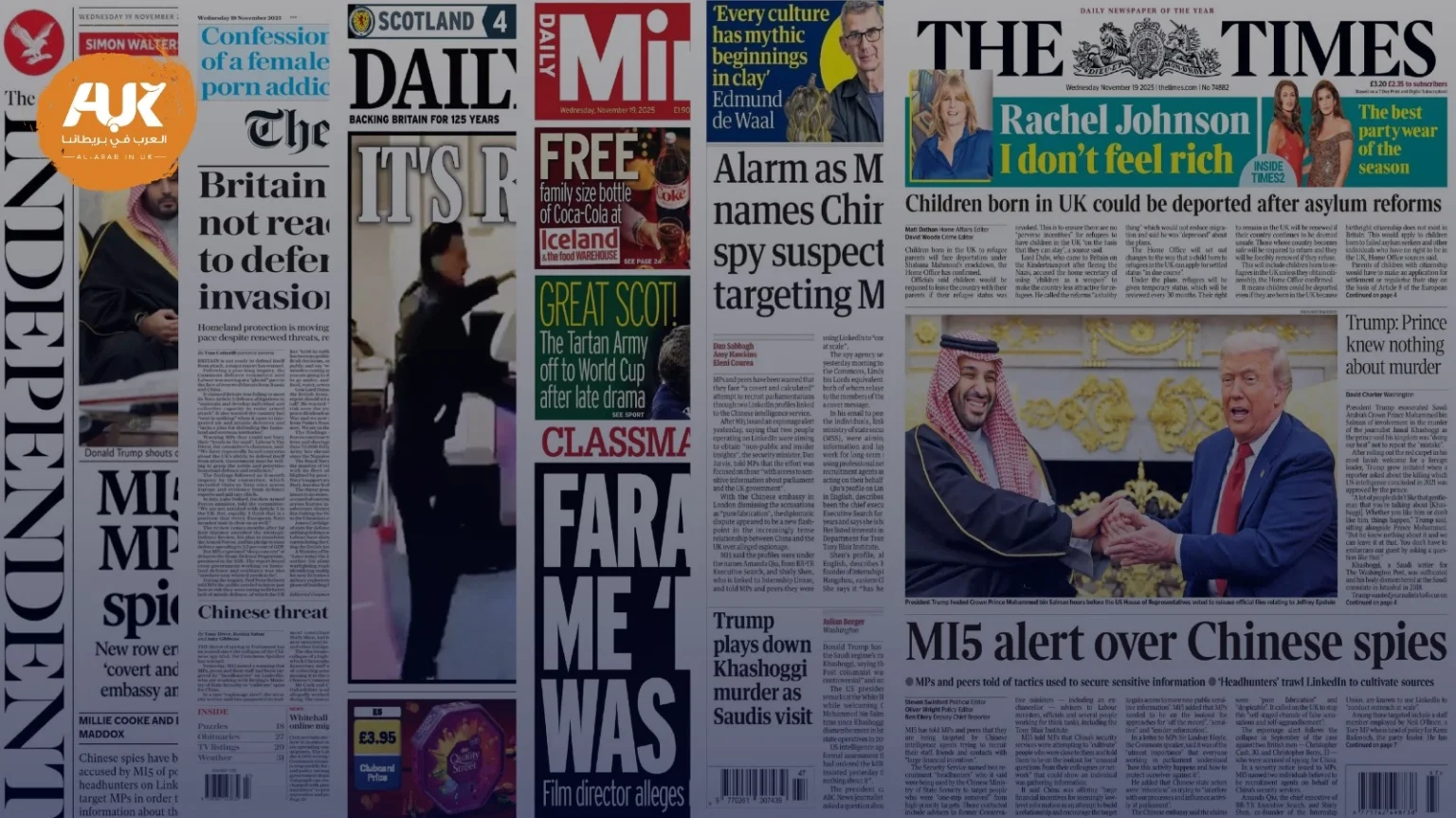 أبرز عناوين الصحف البريطانية ليوم الأربعاء  19 نوفمبر 2025